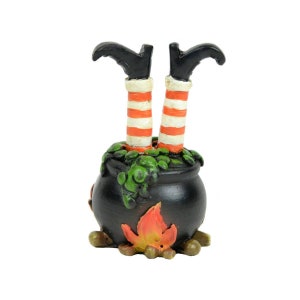 Miniature Witch Legs in Cauldron, Halloween Cake Topper, Fall Fairy Garden Accessory