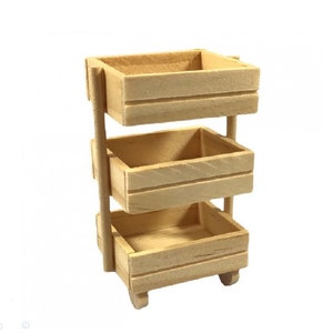 Miniatur Holz 3 Tier Kistenwagen, Feengartenwagen für Obst, Gemüse, Blumen