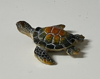 Miniature  Orange and Green Sea Turtle Figurine