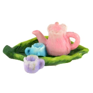 Leaf Tray with Tea Pot Set,  Fairy Garden Tea Set, Tea Set for Fairies, Miniature Kitchen Accessory, Shadow Box Miniature