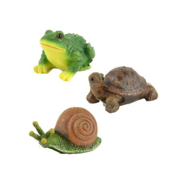 Créatures de jardin de grenouilles ou de tortues ou d’escargots, animaux miniatures d’étang de jardin de fées, animaux d’étang de boîte d’ombre, topper à gâteau