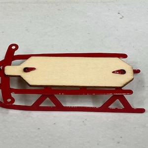 Dollhouse Miniature Red Wood & Metal Sled