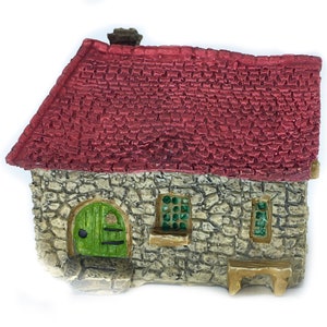 Micro-Mini Red Roof Farmhouse , 1.75&quot;  Stone Fairy Garden House, Terrarium House, Zen Fairy Garden Miniature