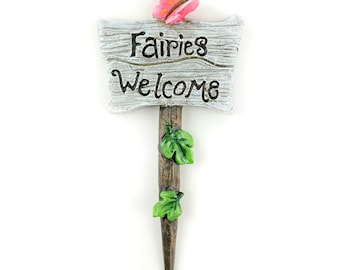 Miniature 'Fairies Welcome' Sign with Butterfly, Spring Sign, Fairy Garden Accessory