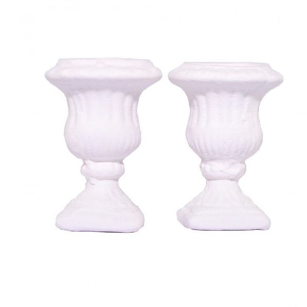 Pair of Miniature Planters, Classic White Dollhouse Plant Urns
