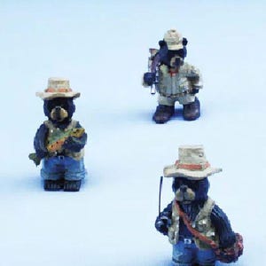 Miniature Bear Fishermen, Fairy Garden Outdoor Bears, Set of 3 Bears