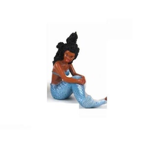 African American Mermaid,  Ebony Mermaid in Blue Sitting, Ocean Mermaid of Color
