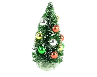 Miniature Artificial Christmas Tree,  4" Pine Tree with Ornaments, Fairy Garden Holiday Tree, Christmas Village Accessory