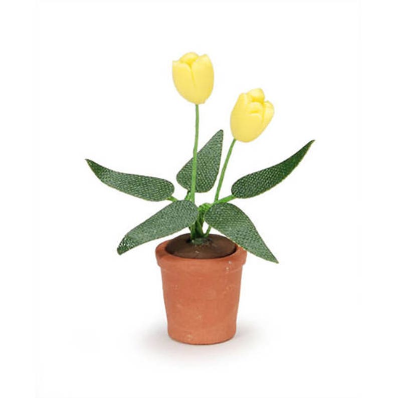 Dollhouse Miniature Pot of Orange Tulips