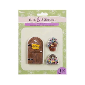 Miniature Door with a Window and Flowers for a Fairy Garden, 3&quot; Door, Window and Flowers,   Fairy Garden Accessory