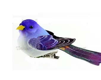 Purple Winged Bird On Clip, Purple and Blue Winged Miniature Bird On a Clip