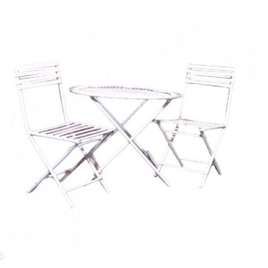 Ensemble miniature de table et de chaises blanches, table et chaises en métal, ensemble de meubles en métal 3 pièces
