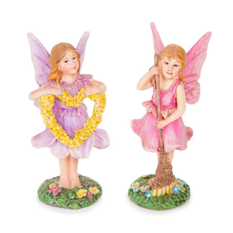Spring Fairies Flower Fairies Pink and Purple Fairies Flower Heart Fairy and Broomstick Fairy Garden Fairies