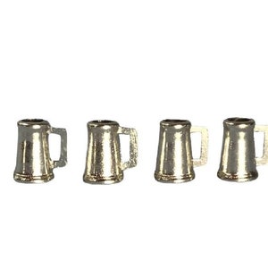 Miniature Beer Tankards,  Metal Beer Mugs, 1:12 Scale Dollhouse Miniature Cups