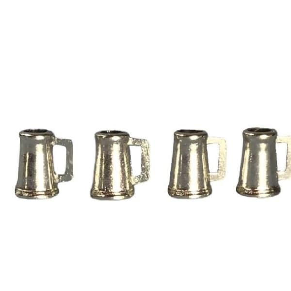 Miniature Beer Tankards,  Metal Beer Mugs, 1:12 Scale Dollhouse Miniature Cups