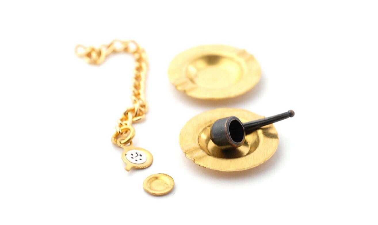 Dollhouse Miniature Metal Pipe, Ashtray and Pocket Watch, Dollhouse Accessories