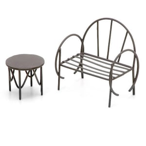 Miniature Rustic Brown Metal Bench and Table