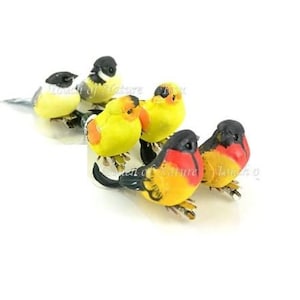 Set of 6 Colorful Birds, Artificial Bird Set,  3.25" Birds on a Clip,