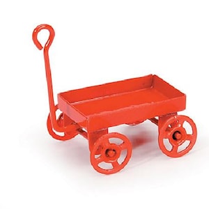 Red Wagon Miniature, Dollhouse Wagon, Miniature Metal Wagon Outdoor Fun, Wagon Cake Topper