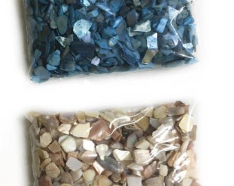 Choice of Crushed Blue or Tan Seashell Pieces, Shiny  Polished Seashell Chips, Fairy Garden Landscaping