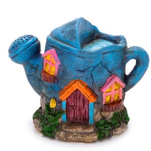 Miniature Blue Watering Can House, Fairy Garden House,  Whimsical Garden House