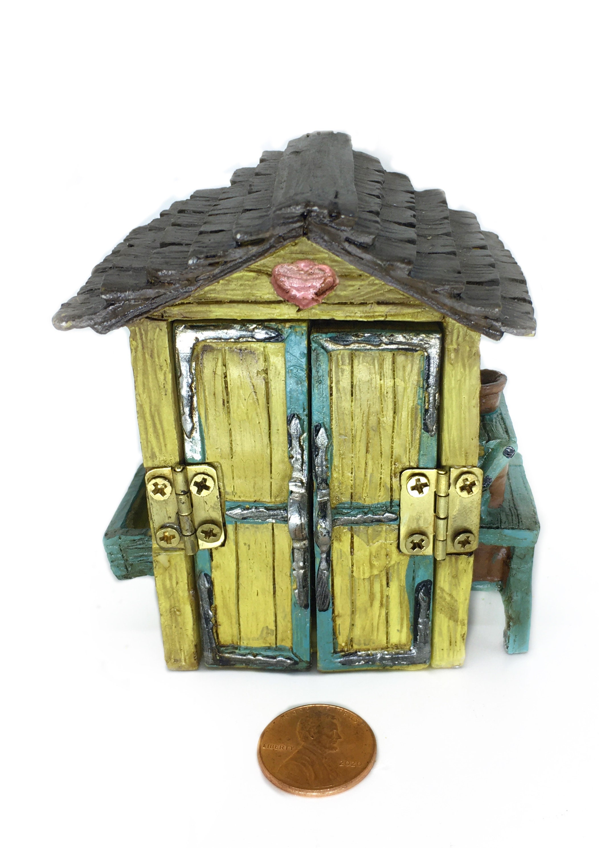 Abri de jardin jaune féerique, abri de jardin de 3 po. avec outils de jardin, mini abri de jardin féerique, accessoire de terrarium