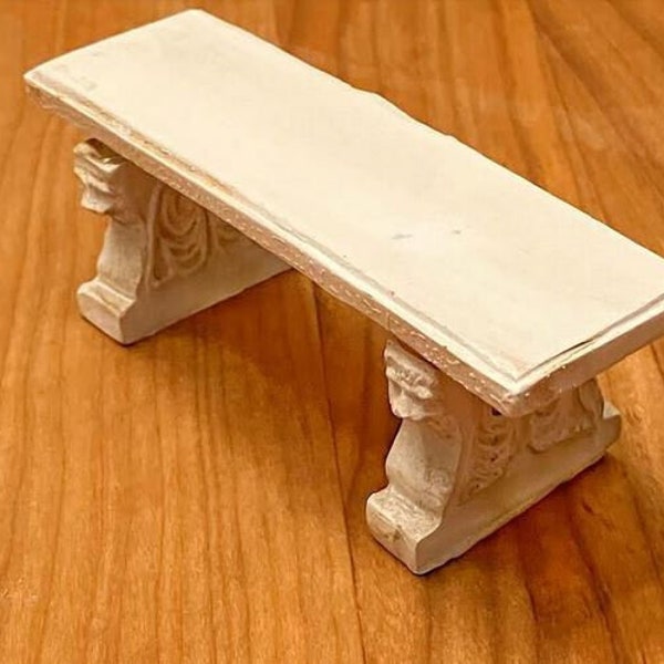 Miniature White Fairy Garden Bench,  Resin Garden Seat, 1:12 Scale