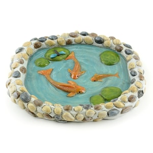 Fairy Garden Koi Pond, Miniature Pond with Orange Fish, Fairy Zen Garden Landscaping