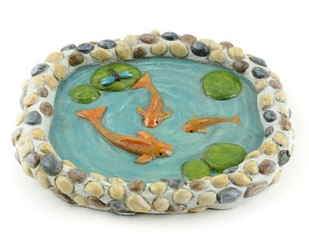 Fairy Garden Koi Pond, Miniature Pond with Orange Fish, Fairy Zen Garden Landscaping