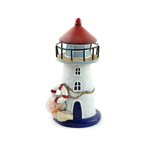 Miniature Nautical Lighthouse with Seashells,  Beach Lighthouse, Ocean Lighthouse, Coastal