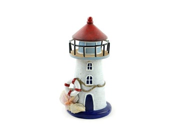 Miniature Nautical Lighthouse with Seashells,  Beach Lighthouse, Ocean Lighthouse, Coastal