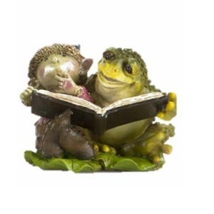 Miniature Pixie With Frog Reading a Book