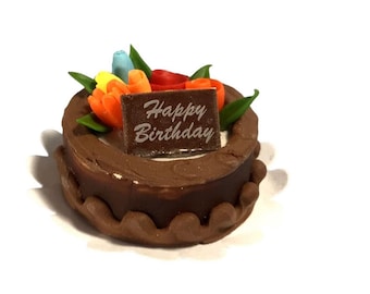 Dollhouse Miniature Chocolate Birthday Cake