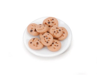 Dollhouse Miniature Chocolate Chip Cookies on a Plate,  Dollhouse Kitchen Supply