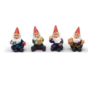 Miniature Gnomes, Set of 4 Fairy Garden Gnomes,  Choice of 1.75 Gnome Set or  1.25 Gnome Set