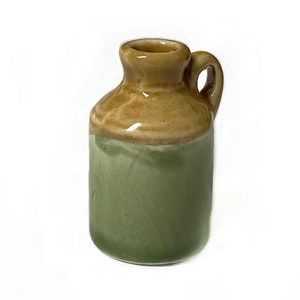 Miniature Brown and Green Jug, Dollhouse Pottery Jar, Fairy Garden Jar
