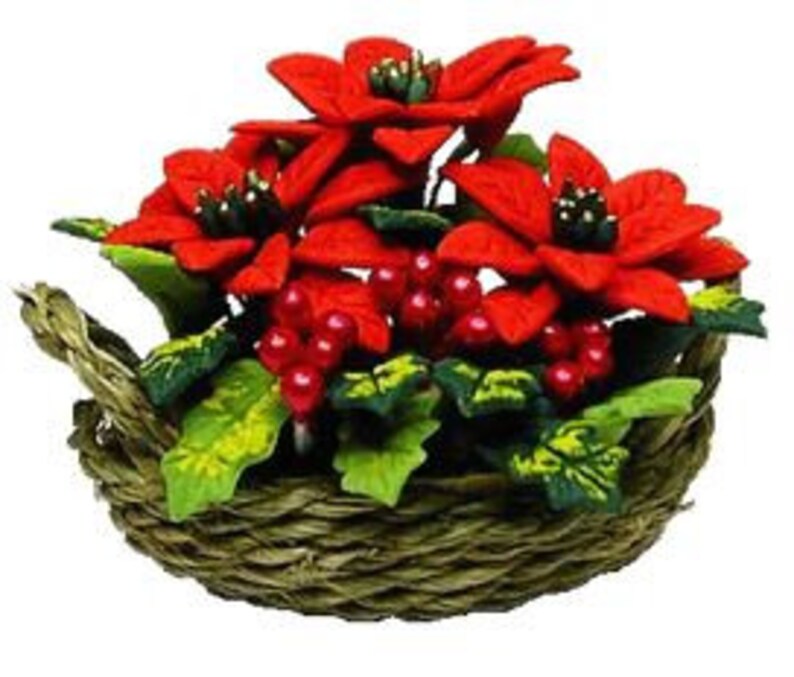 Miniature Holiday Artificial Poinsettia Basket Holiday Etsy