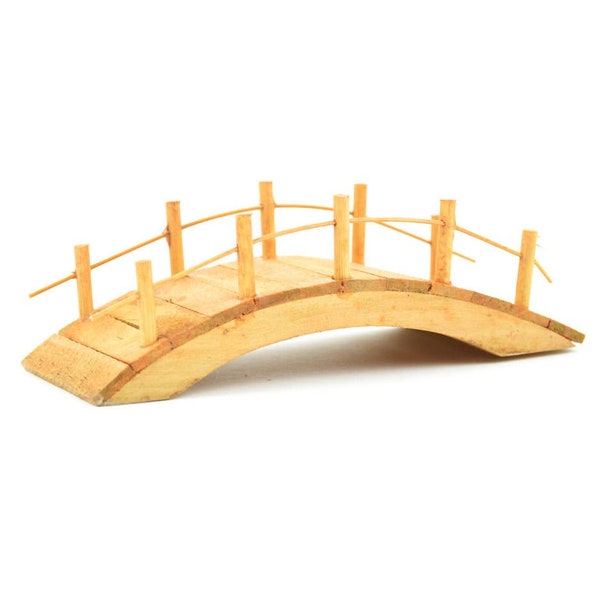 Natural Wooden Bridge with Railing, Fairy Garden Landscaping,