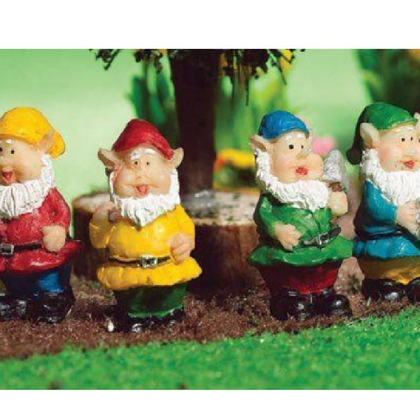 Set of 4 Miniature Jolly Gnomes, Micro-Mini Gnomes, Fairy Garden Gnomes, Gnome Cake Topper
