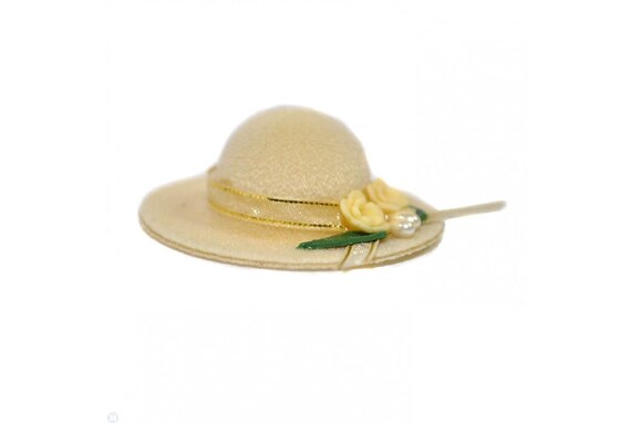 Puppenhaus Hut Damen Beige Mit Blumenmuster – Miniaturaccessoire Für Schlafzimmer & Millinery-Laden