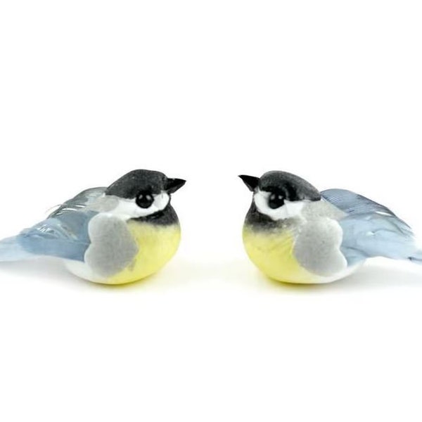 1.5" Titmouse Bird Pair  Micro Mini Blue Bird Pair, Birds for Crafts and Nests