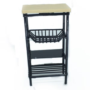3.5&quot; Wood Topped Kitchen Shelf, Wire Kitchen Shelf, Dollhouse Butcher Block Top with Wire Shelves, Kitchen Supply