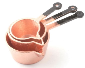 Dollhouse Copper Saucepans,  Miniature Cooking Pots with a Spout, Dollhouse Kitchen