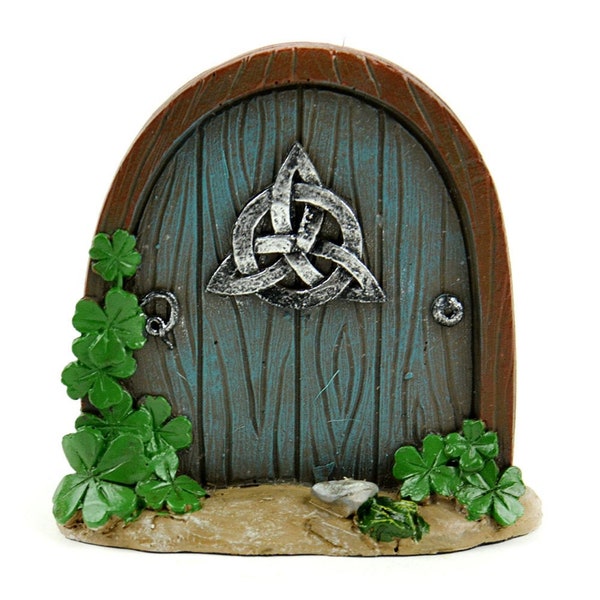 Miniature Celtic Door, Irish Door,  Blue Door, Celtic Symbol on Door, Shamrock Door, Leprechaun Hideaway, Fairy Garden Accessory,