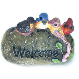 Miniature Welcome Rock, Friendly Birds On a Rock, Terrarium Accessory