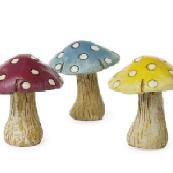 Set of 3 Polka Dot Mushrooms, Miniature Mushrooms, Fairy Garden Mushrooms