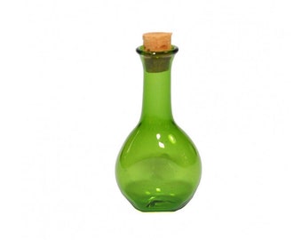 Green Dollhouse Glass Bottle with Cork, Miniature Green Bottle, Decorative Bottle for Shadow Box