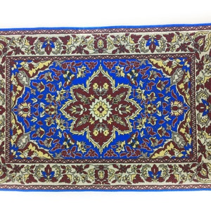 Royal Blue Dollhouse Rug, Miniature Woven Polyester Rug, 9.5&quot;Long