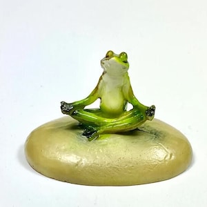 Meditating Yoga Frog on a Stone, Green Frog, Zen Garden Frog, Yoga Gift