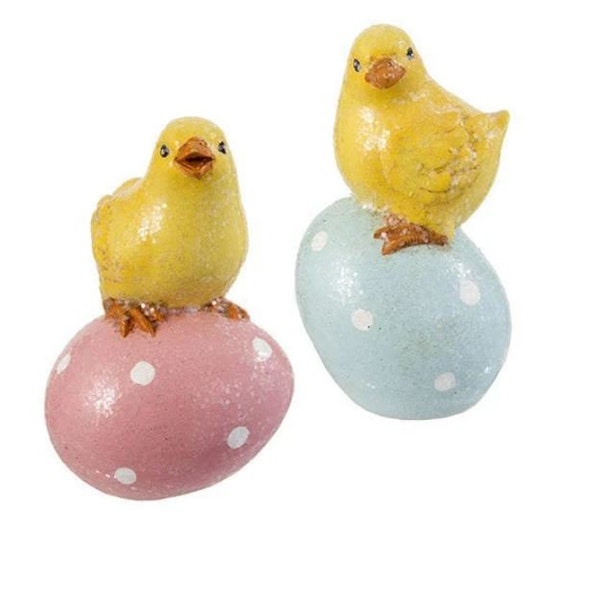 Chick on Egg Figurine,  4" Easter Chick Decoration, Tabletop Chick with Egg, Easter Decoration